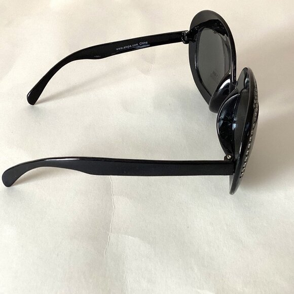 Elton John Style Sunglasses Black With Rhinestones Oversized Big Round Lenses - Picture 5 of 9
